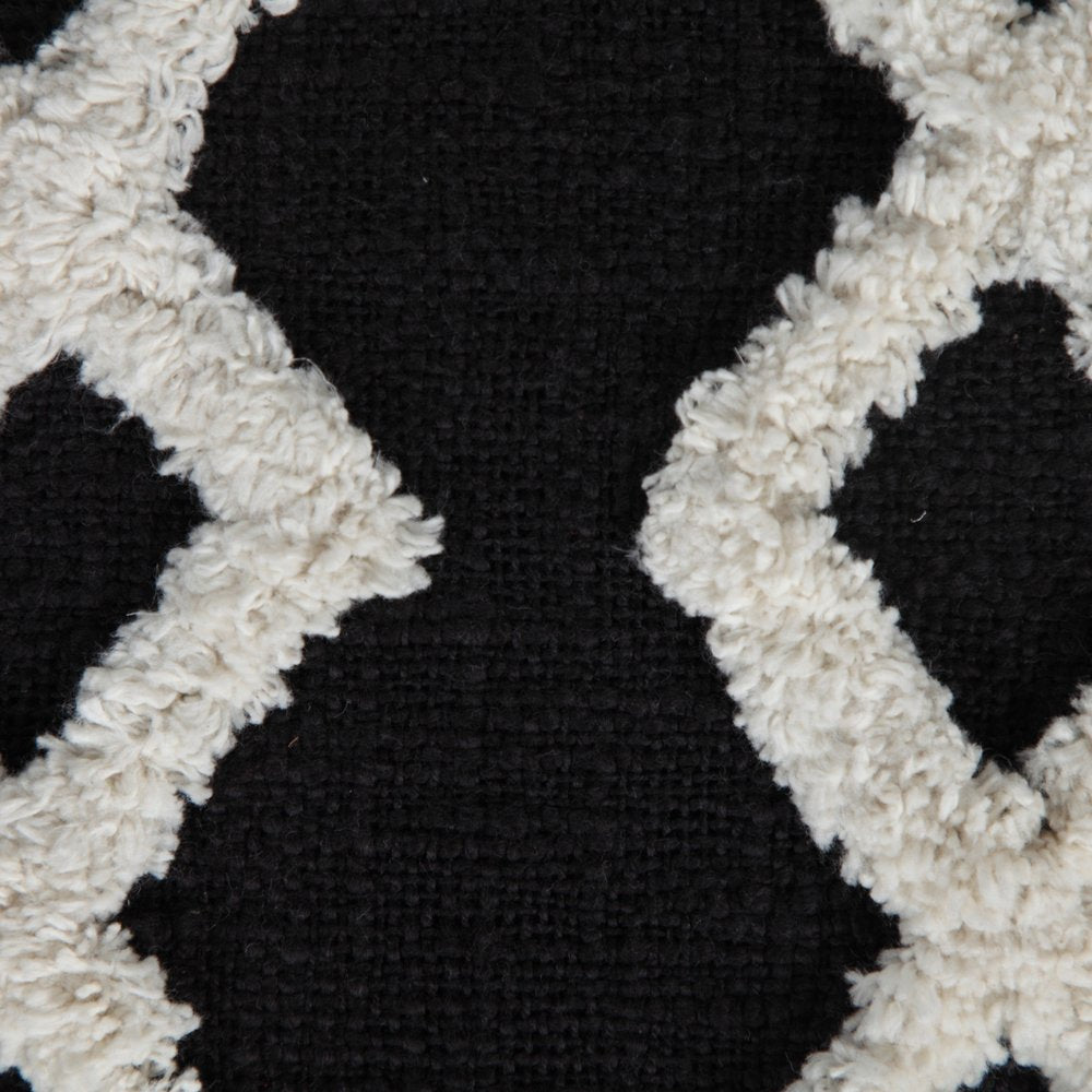 18" Black Cotton Geometric Pouf Ottoman