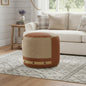 16" Tan Cotton Striped Cylinder Pouf Ottoman