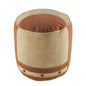 16" Tan Cotton Cylinder Striped Pouf Ottoman
