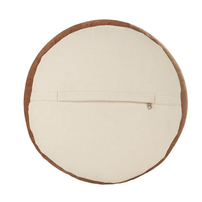 16" Tan Cotton Cylinder Striped Pouf Ottoman