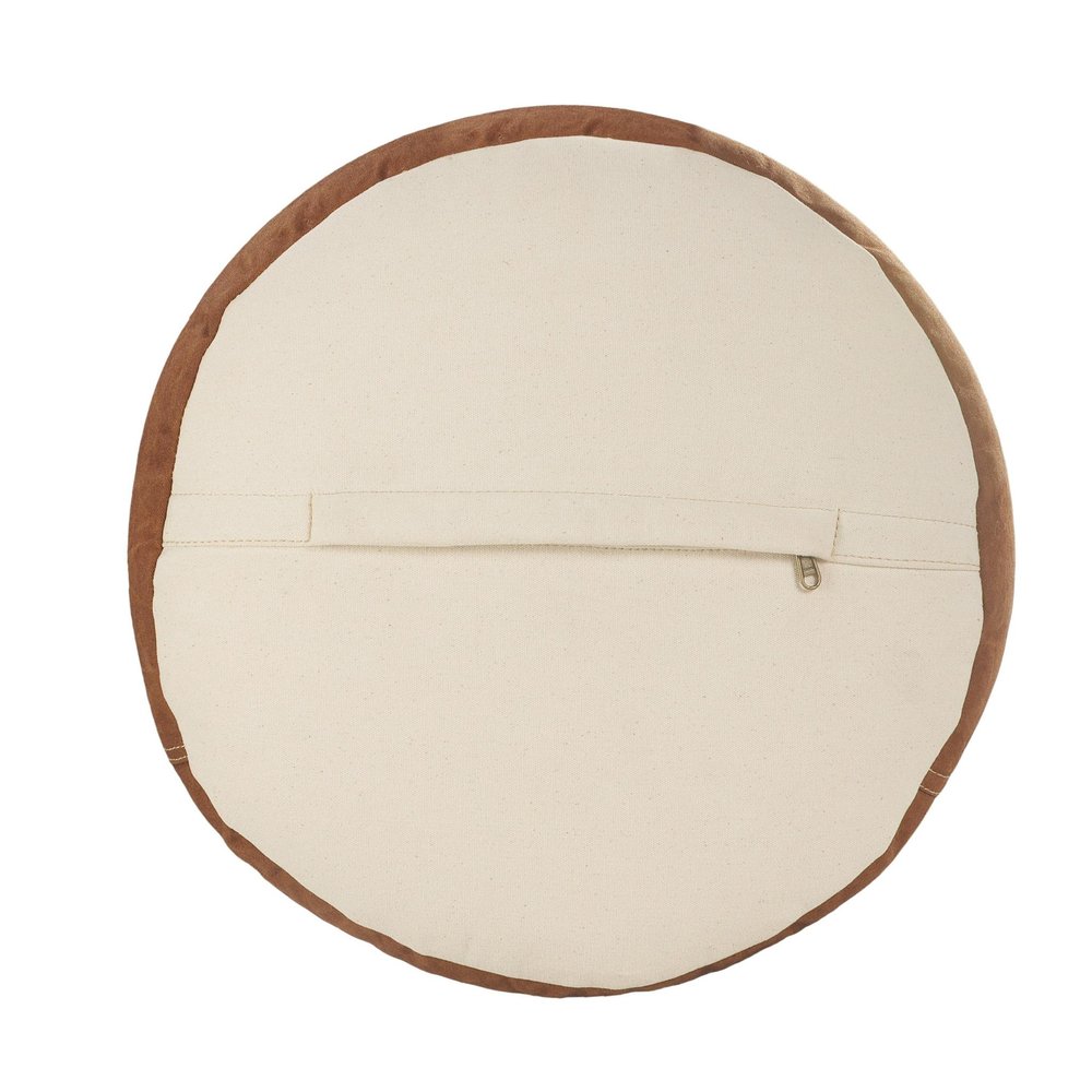 16" Tan Cotton Striped Cylinder Pouf Ottoman