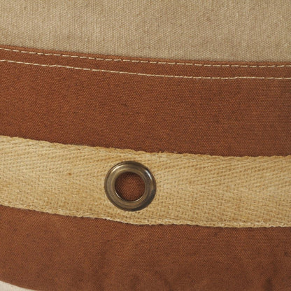 16" Tan Cotton Striped Cylinder Pouf Ottoman