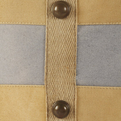 16" Tan Cotton Cylinder Striped Pouf Ottoman