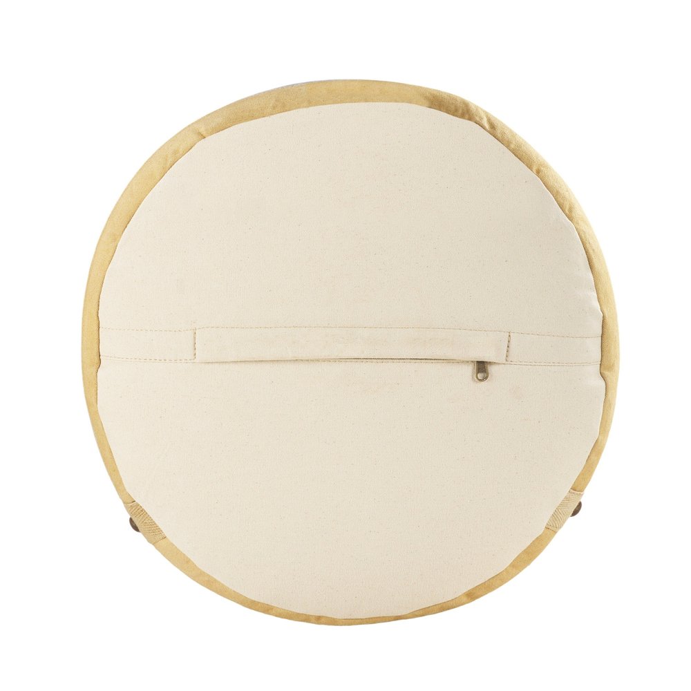 16" Tan Cotton Cylinder Striped Pouf Ottoman