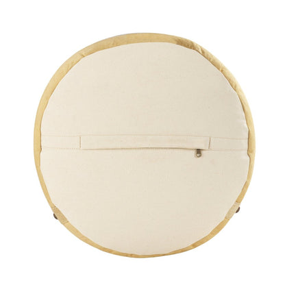 16" Tan Cotton Cylinder Striped Pouf Ottoman