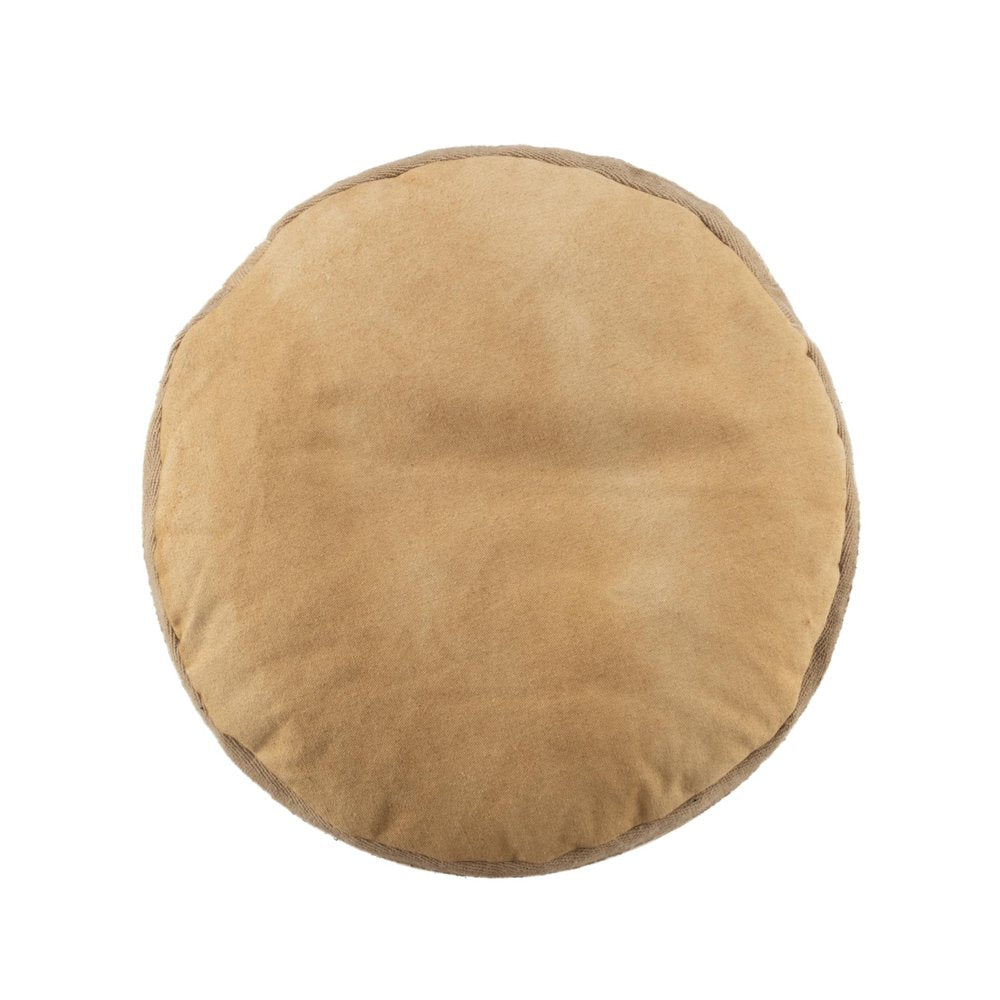 16" Tan Cotton Striped Cylinder Pouf Ottoman