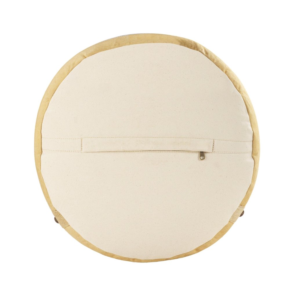 16" Tan Cotton Striped Cylinder Pouf Ottoman