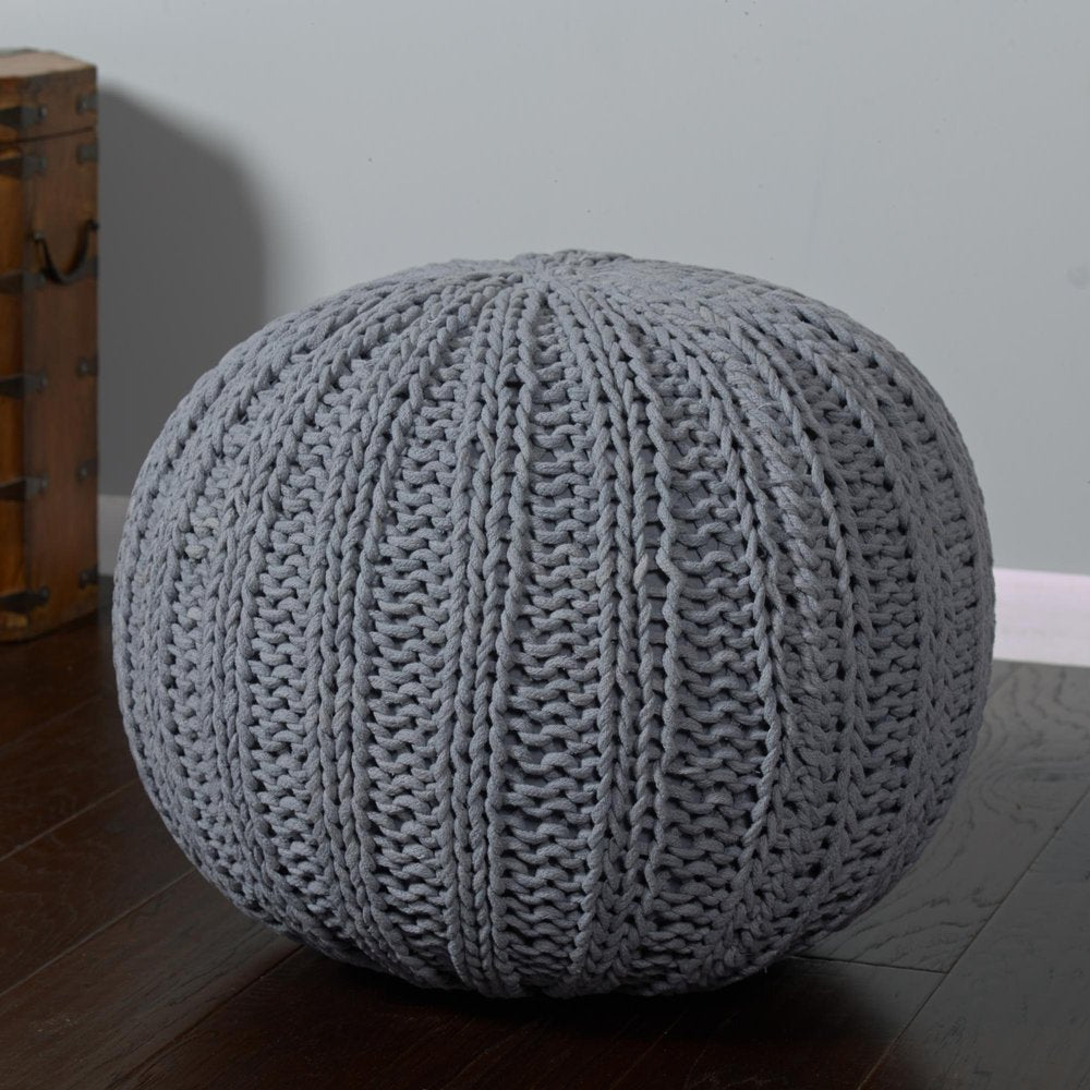 20" Black Cotton Round Pouf Ottoman