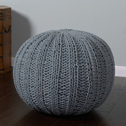 20" Gray Cotton Round Pouf Ottoman