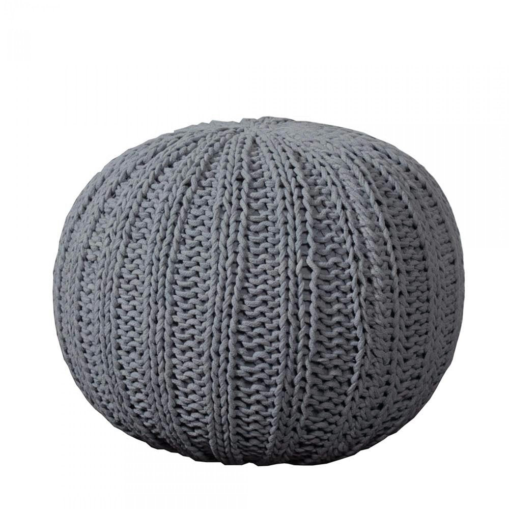 20" Black Cotton Round Pouf Ottoman