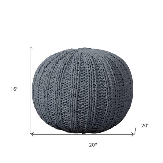 20" Beige Cotton Round Pouf Ottoman