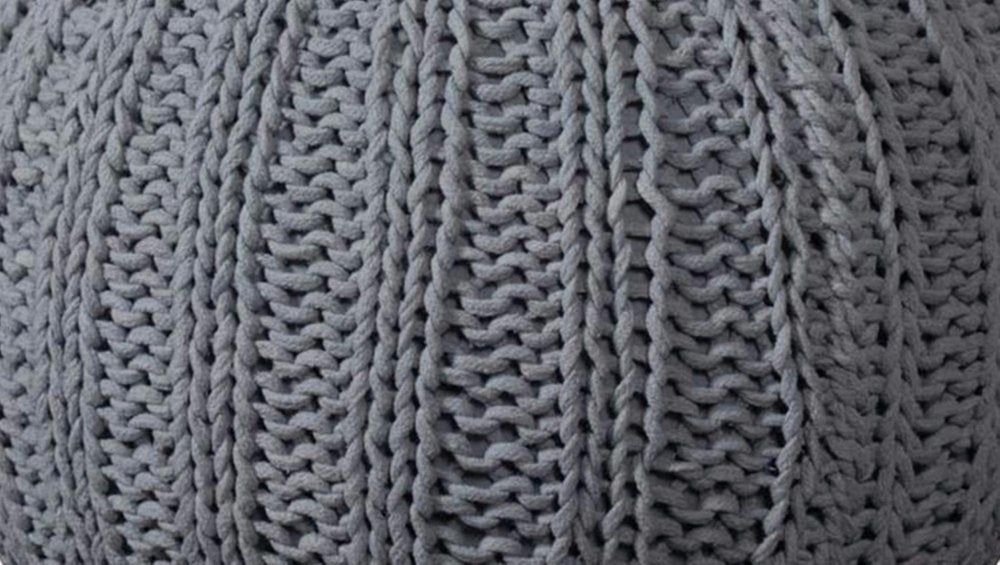 20" Beige Cotton Round Pouf Ottoman