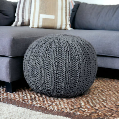 20" Beige Cotton Round Pouf Ottoman