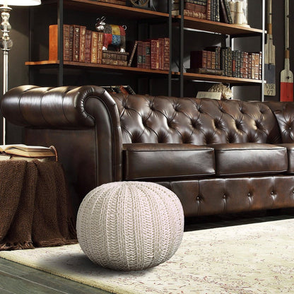 20" Gray Cotton Round Pouf Ottoman