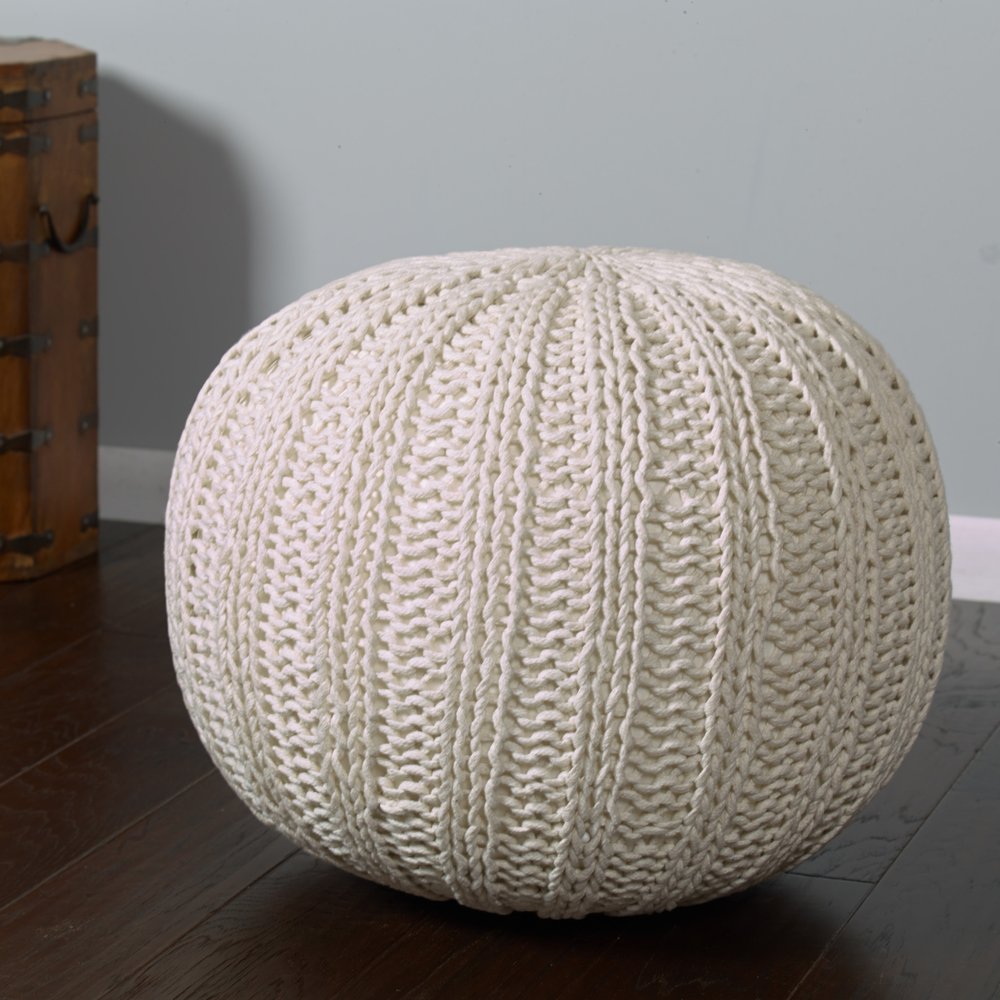 20" Gray Cotton Round Pouf Ottoman