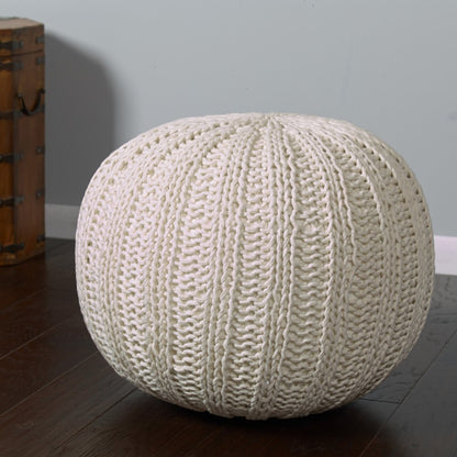 20" Black Cotton Round Pouf Ottoman