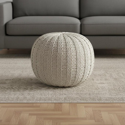 20" Gray Cotton Round Pouf Ottoman