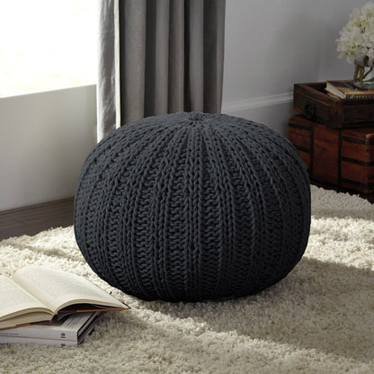 20" Gray Cotton Round Pouf Ottoman