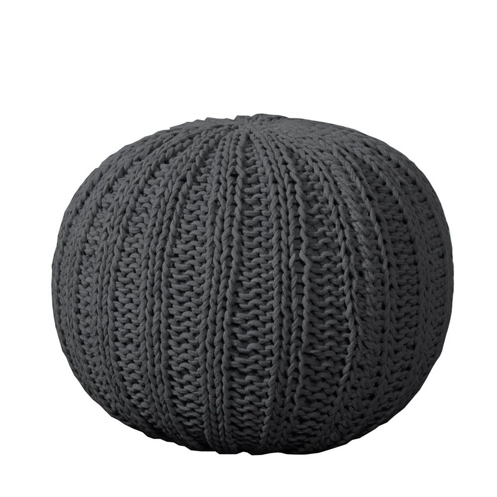 20" Black Cotton Round Pouf Ottoman