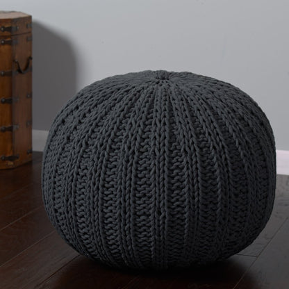 20" Gray Cotton Round Pouf Ottoman