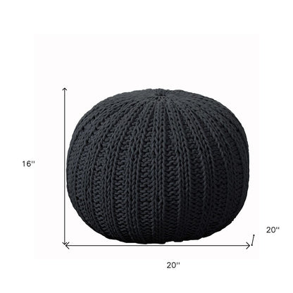 20" Beige Cotton Round Pouf Ottoman
