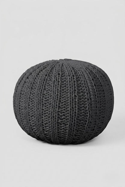20" Black Cotton Round Pouf Ottoman