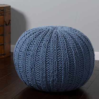 20" Black Cotton Round Pouf Ottoman