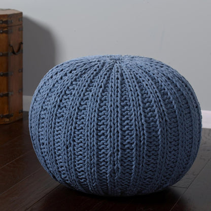 20" Gray Cotton Round Pouf Ottoman