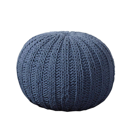 20" Black Cotton Round Pouf Ottoman