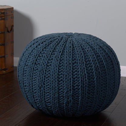 20" Beige Cotton Round Pouf Ottoman