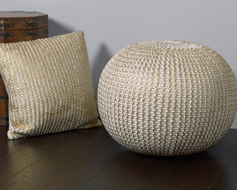 20" Gold Cotton Round Pouf Ottoman