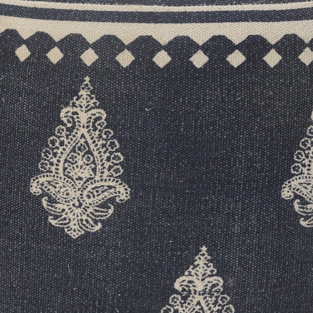 18" Blue Cotton Cylinder Paisley Pouf Ottoman