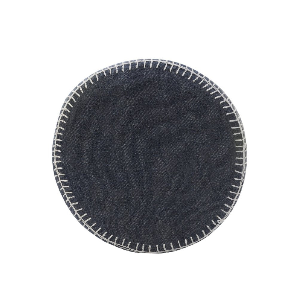 18" Blue Cotton Cylinder Striped Pouf Ottoman