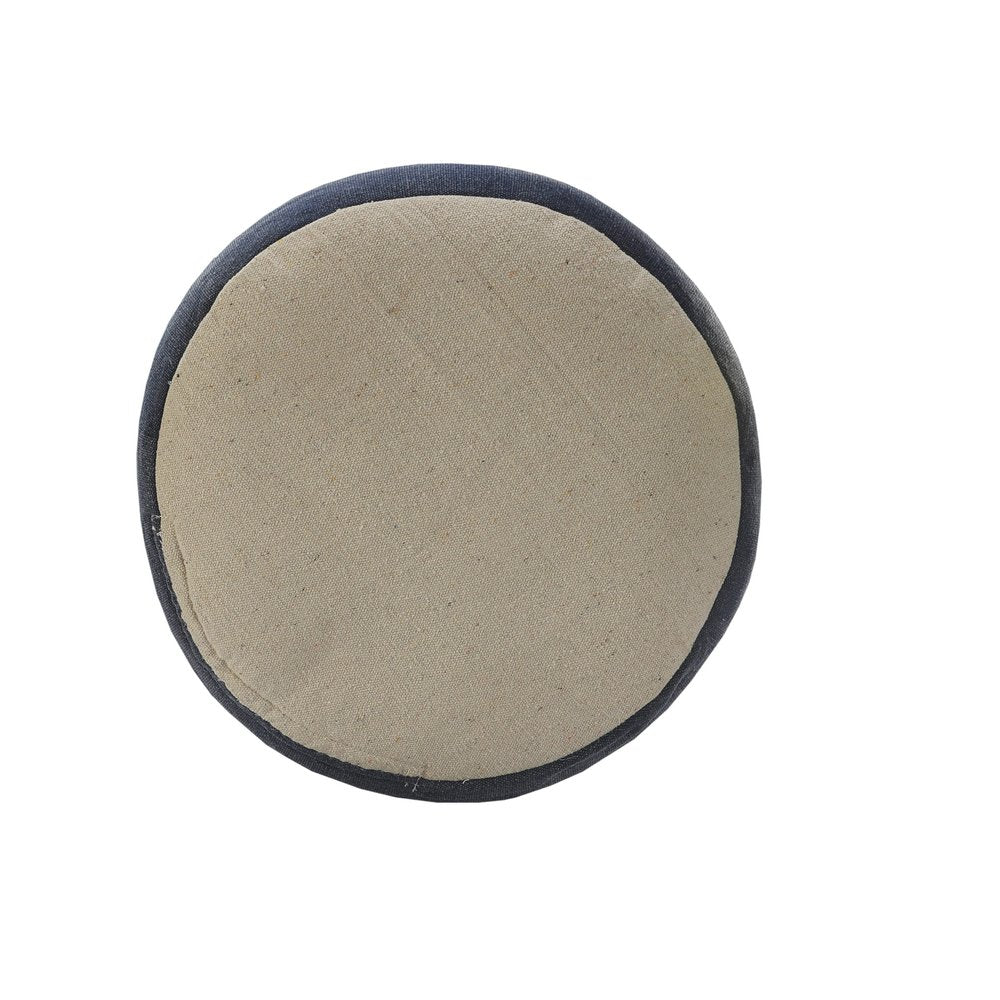 18" Blue Cotton Cylinder Striped Pouf Ottoman