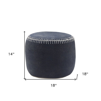 18" Blue Cotton Cylinder Striped Pouf Ottoman