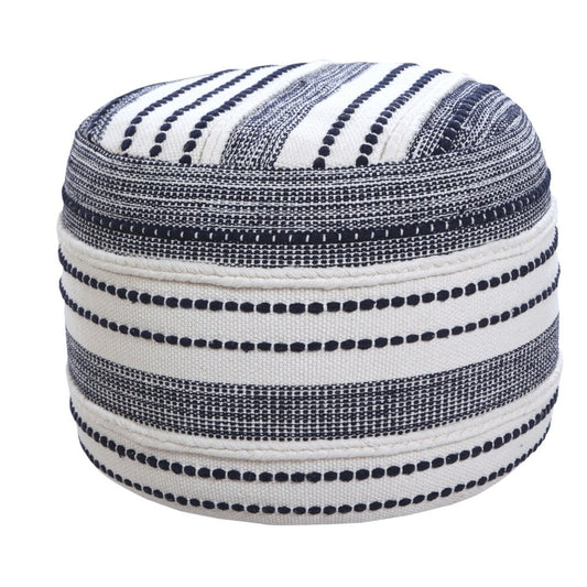 18" Blue Cotton Cylinder Striped Pouf Ottoman