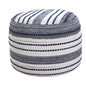18" Blue Cotton Cylinder Striped Pouf Ottoman