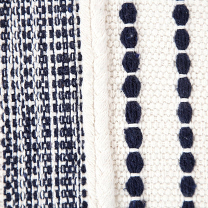 18" Blue Cotton Cylinder Striped Pouf Ottoman