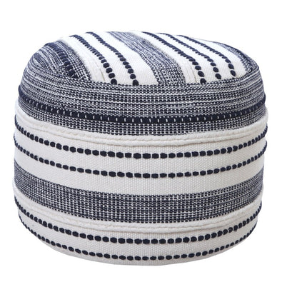 18" Blue Cotton Cylinder Striped Pouf Ottoman