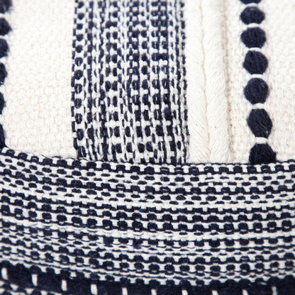 18" Blue Cotton Cylinder Striped Pouf Ottoman