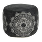 18" Black Cotton Cylinder Medallion Pouf Ottoman