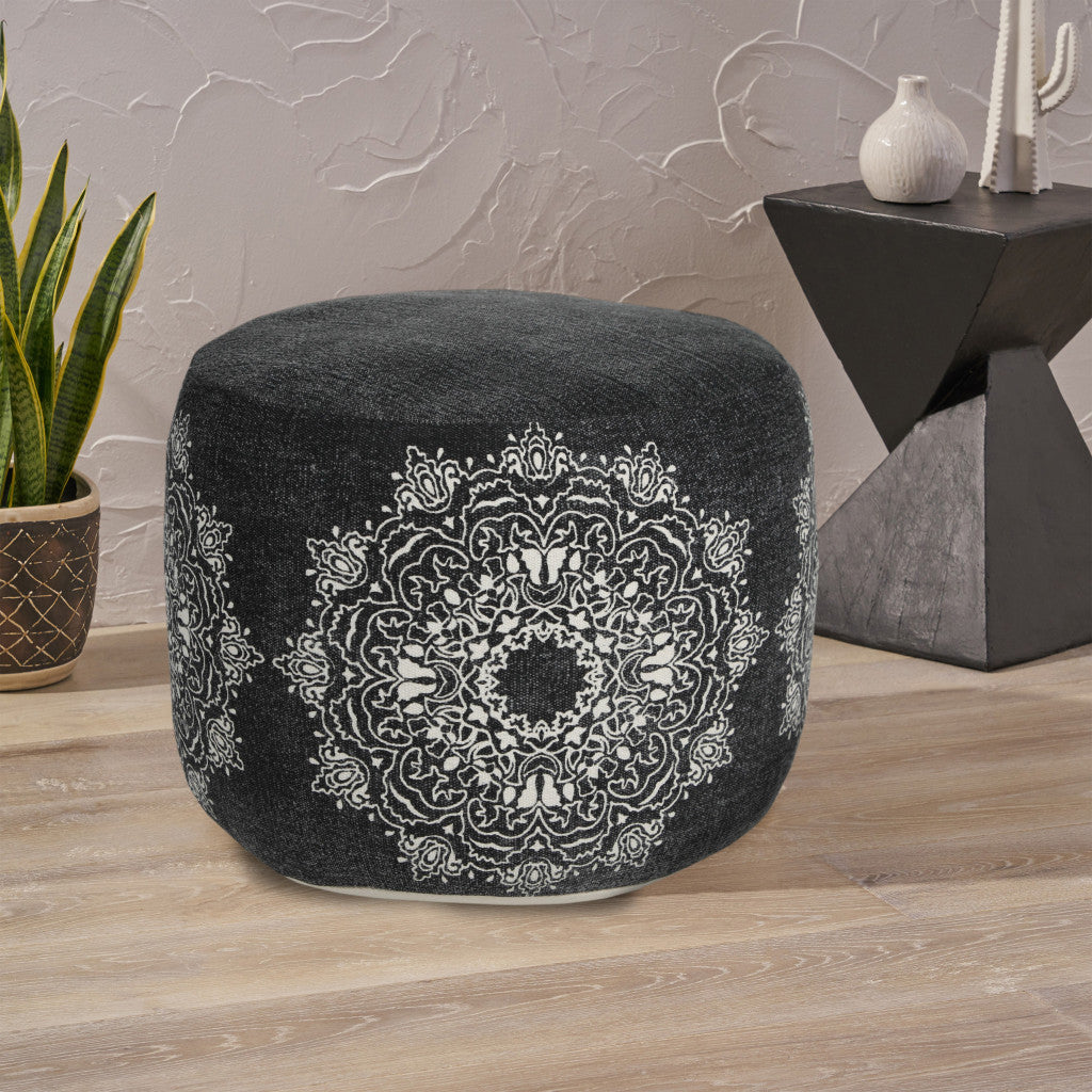 18" Black 100% Cotton Ottoman