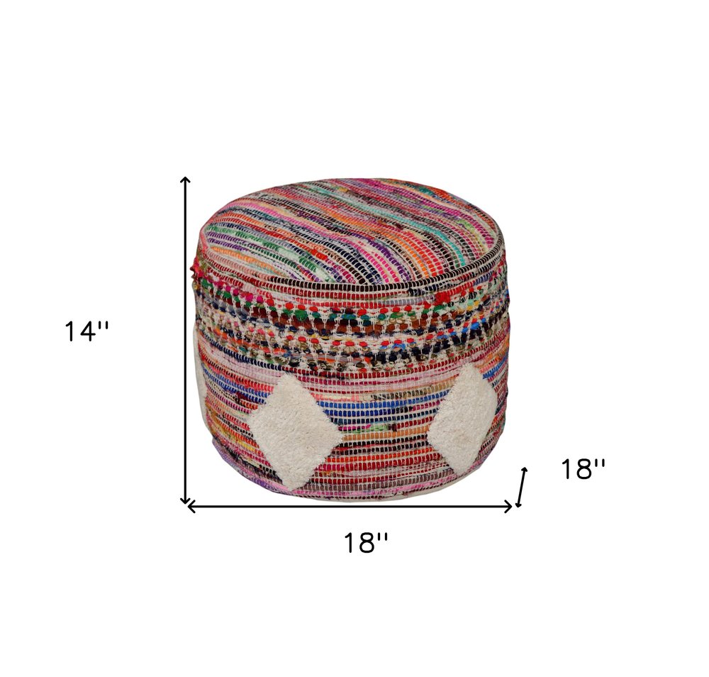 18" Rainbow Geometric Cylinder Pouf Ottoman