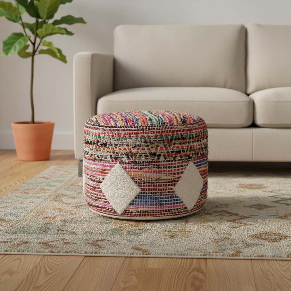 18" Rainbow Geometric Cylinder Pouf Ottoman