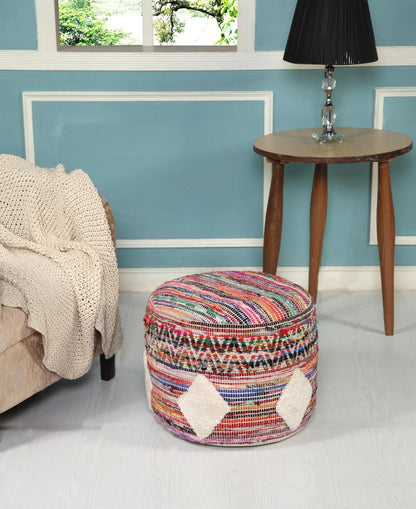 18" Rainbow Geometric Cylinder Pouf Ottoman