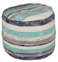 18" Blue Cotton Cylinder Striped Pouf Ottoman