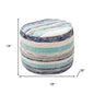 18" Blue Cotton Striped Cylinder Pouf Ottoman