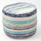 18" Blue Cotton Cylinder Striped Pouf Ottoman