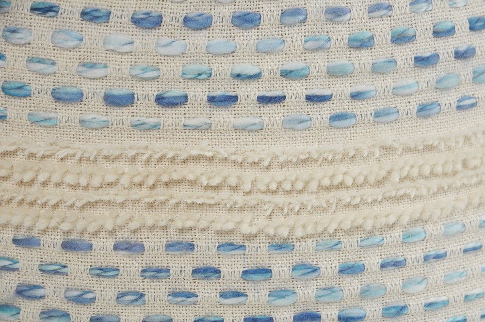 18" Blue Cotton Blend Ottoman