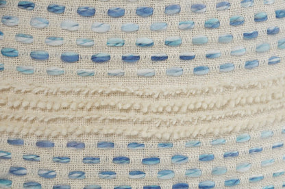 18" Natural And Ivory Cotton Blend Round Striped Pouf Ottoman
